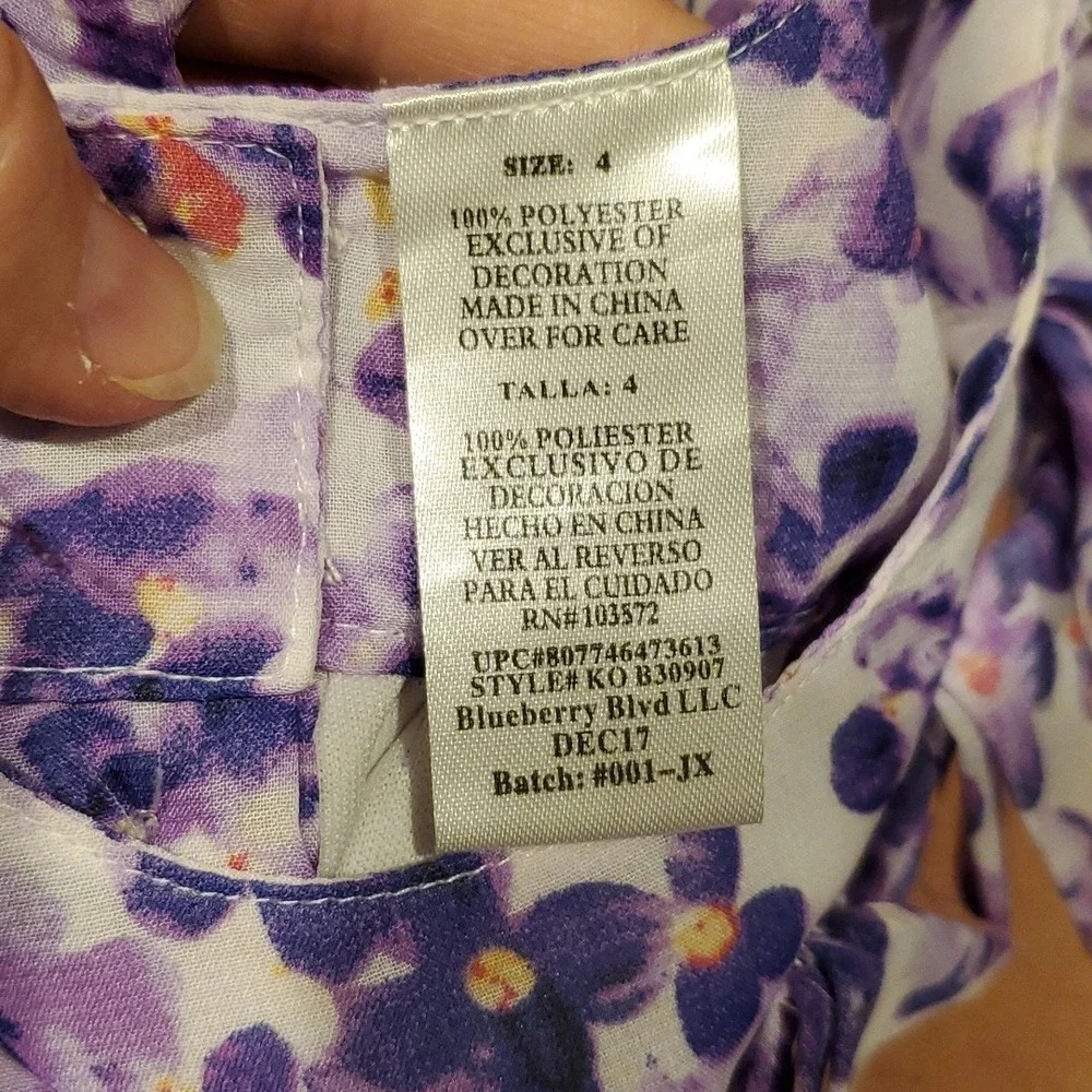 Blueberi Boulevard‎ Girls Flowy Purple Floral Sleeveless Dress Size 4